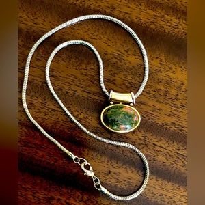 reversible unakite  & amber gold tone slide choker necklace